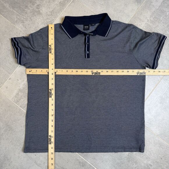 Boss Hugo Boss Navy White Dobby Polo Shirt Mens XXL VGUC Cotton - Picture 5 of 9